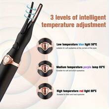 Máy uốn mi điện và cọ nhiệt - Sạc USB, 3 chế độ nhiệt | Làm nóng nhanh 10 giây, kích thước nhỏ gọn tiện mang theo du lịch, giữ nếp mi lâu, đầu cọ đa năng dùng để uốn mi và trang điểm, thiết kế trang nhã với màu vàng hồng, pin 100mAh. - Nhiều màu - Xem 4