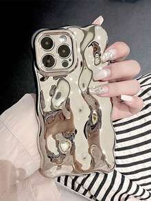 1pc Electroplated Silver 3D Embossed Stone Texture Phone Case, Creative & Fashionable, Compatible With IPhone 17 Pro Max/16 Pro Max/15 Pro Max/13/16/15/17 Pro/14/11, Electroplated Silver Stone Texture Phone Protective Cover - Silver - View 2