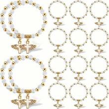 跨境热销心形翅膀十字架圣餐念珠手链，祈祷婚礼派对手工串珠 - 彩色 - 查看 1