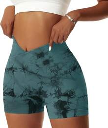 Women's Workout Gym Shorts Booty V Spandex Yoga Biker Shorts Scrunch Butt High Waisted Athletic LeggingsA Valentine's Day DA7V - 紮染綠 - 查看 6