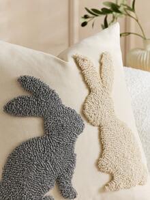 1pc/2pcs Easter Bunny Pillow Cover, 18 X 18 Inch Country Style 3D Embroidered Rabbit Cushion Cover, Decorative For Bed, Sofa, Spring Season, Easter Party, Farmhouse Home Decor - Multicolor - View 3