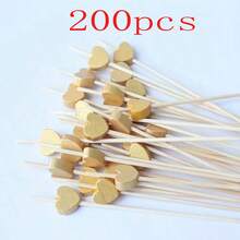 10/20/30/50/100/200pcs Bamboo Appetizer Toothpicks, Bamboo Barbecue Skewers, Heart-Shaped Food Clips, Chrome Gold Chicken Love Skewers, 4.7" Fruit Picks, Elegant Serving For Home, Restaurant, Buffet, Party, Cheese & Charcuterie Platters - Gold - View 12