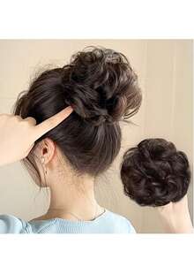 1pc Messy Bun Hair Scrunchie, 30g Thick Fluffy Hair Accessory Elastic Hair Band For Ponytail, Suitable For Women & Girls Daily, Party, Wedding - Multicolor - View 3