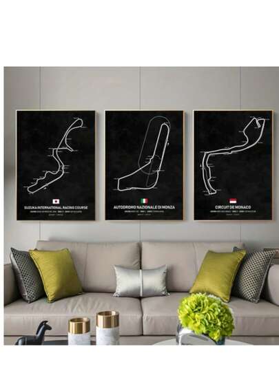 Set Of 3 F1 Circuit Canvas Posters - Vintage Abstract Art, Waterproof Odorless Prints, Suitable For Living Room, Bedroom, Office Decor - Unframed Wall Art Gift