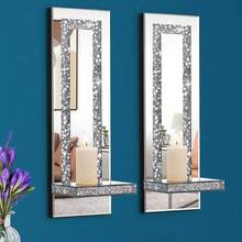 Crystal Crush Diamond Mirrored Candle Sconces, Silver Wall Candle Holder Set Of 2, Wall Decorations For Living Room,Dining Room (Rectangle Stripe (Style 4)) - Rectangle Stripe (Style 4) - View 1
