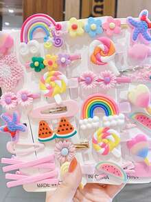 14 Pieces Of Girls' Hair Clips And Scrunchies With Appliques And Designs, Tic Tac, Duckbill Clips - Màu vàng - Xem 5