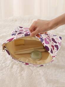 1 Peça Bolsa Cosmética Portátil com Estampa de Coração Impressa Dos Dois Lados, Organizador de Maquiagem com Zíper para Viagem, Nécessaire Multiuso para Armazenamento - Multicolorido - Visão 4