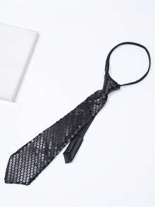 1pc Unisex Solid Color Reflective Sequin Beaded Knot-Free Adjustable Casual Tie, For Carnival, Fashion Shows And Party Accessories - Multicolor - View 9