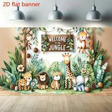 1pc 2D Flat Jungle Theme Banner, Polyester Material, Welcome To The Jungle Background, Holiday Photo Backdrop, Classroom/Office Wall Hanging, Party Decor, Traditional Cultural Art Supplies