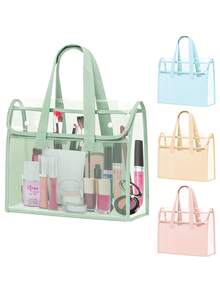 1pc Large Capacity Portable Transparent Waterproof Portable Folder, Expandable File Storage Bag With Embedded Organizer, PVC Self-Adhesive File Bag, Large Makeup Bags, Clear PVC Cosmetic Bag Organizer