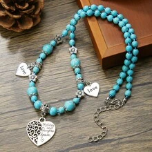 Personalized Men's Turquoise Necklace, Handmade Punk Necklace, European And American Stone Necklace, Niche Design Hip-Hop Necklace, Versatile Accessory