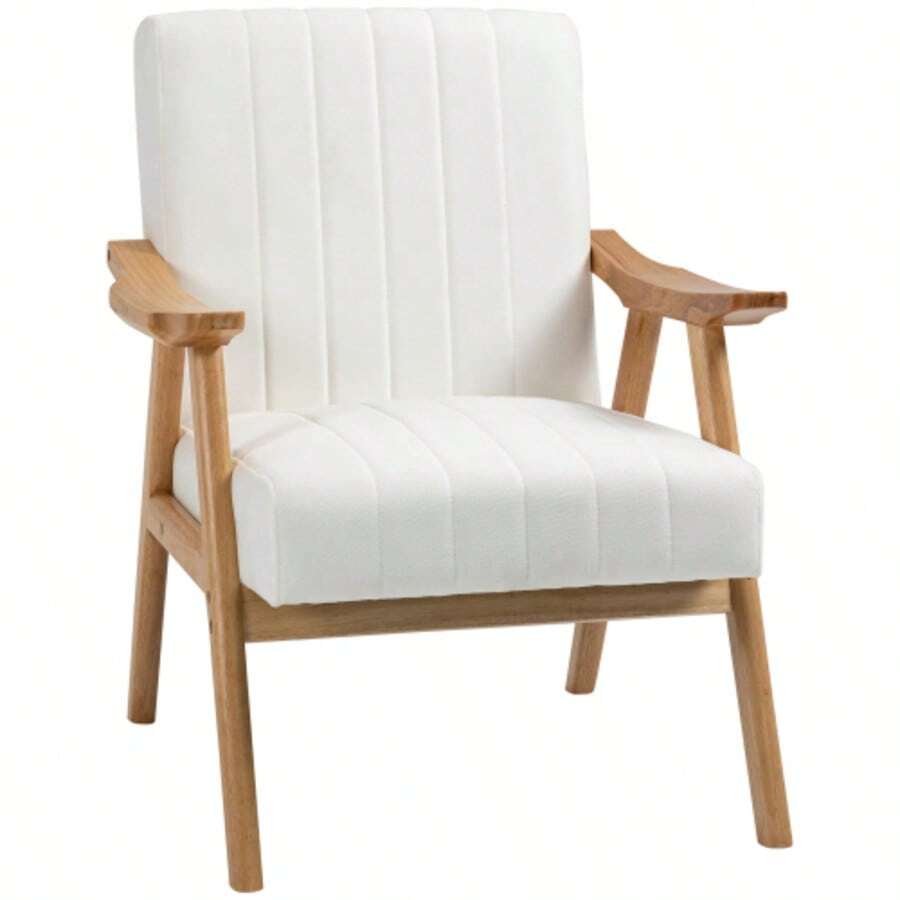 Upholstered Velvet Armchair/Chaise Longue With Armrests, Scandinavian Design, Cream, 68 X 74 X 82 Cm - White - View 1