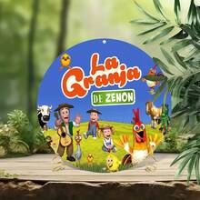 1 Piece 'La Granja De Zenón' Vintage Round Aluminum Sign - 8x8 Inches, Colorful Cartoon Farm Scene Wall Decoration, Suitable For Home, Kitchen, Garden, Bar - Scratch-Resistant, UV-Resistant, And Fire-Resistant, With Anti-Graffiti Surface Treatment, Rustic Farmhouse Decor, 2D, Perfect Room Decoration - 1pc - View 5