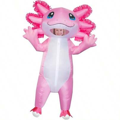 Disfraz Inflable de Ajolote para Nios, Disfraz Inflable de Halloween, Disfraz Divertido de Ajolote Rosa para Nios y Nias, de Cosplay