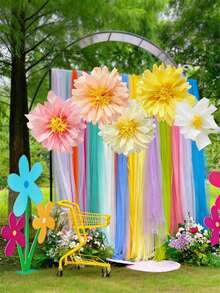 6/9/12/24pcs Daisy Paper Flowers & Pom Poms, Beautiful Daisy Shaped Paper Flowers In Multiple Colors, Suitable For Decorating Birthday Parties, Weddings, Anniversaries, Bachelorette Parties, Valentine's Day Parties, Indoor & Outdoor Decor, Floral Themed Parties - Multicolor - View 7