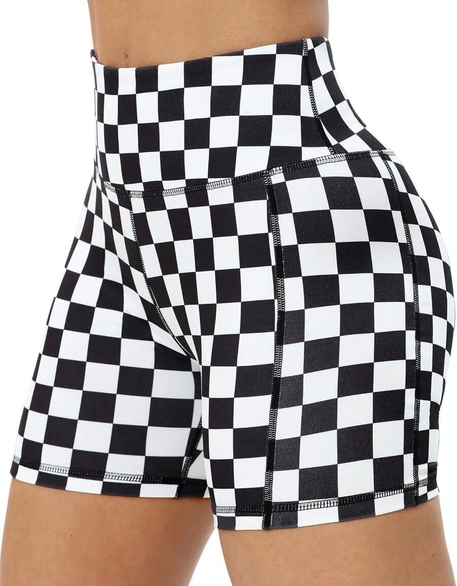 ZLLW Women's High Waist Cute Print Workout Yoga Shorts, 5 Inch Squat Proof Biker Shorts Stretch Athletic Running ShortsA Valentine's Day UNMI - 格子 - 查看 1