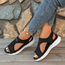 女士透气针织凉鞋，厚底休闲露趾鞋，多功能户外沙滩鞋，适合日常通勤 - 黑色 - 查看 6