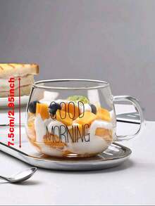 1pc Heat-Resistant Glass Milk Cup With Handle, Breakfast Cereal Bowl, Microwave Tea Cup, Large Capacity Mug - Clear - View 6
