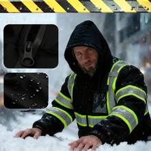 1pc Thick Jacket, Men's Practical Work Jacket, Thick Outerwear, Jacket With Pockets, Detachable Hood, Outdoor Work Wear, Suitable For Cold Weather, Unisex - Black - View 4