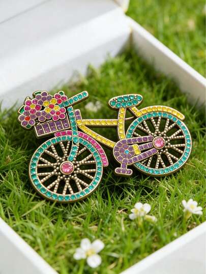 1pc Elegant Vintage Bicycle Flower Shaped Alloy Brooch, Suitable For Women, Perfect For Parties And Occasions, Great Valentine's Day Gift