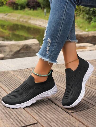 New Breathable Lightweight Mesh Knit Lace-Up Casual Shoes For Women, Simple Design, Machine Washable, Suitable For Sports, Running, Walking, Jogging, Road