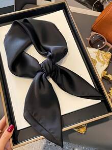 1pc Soft Solid Minimalist Bandana Silk Like Scarves Bandana,Hair Band,Head Band Ideal For Dressing Up Your Look - 黑色 - 查看 1