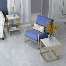 Mesa Auxiliar con Tapa de Mármol Dorada: Mesa de Noche Cuadrada ,Mesa de Mármol de Piedra Sinterizada, Mesa Moderna Pequeña para Dormitorio con Patas Metálicas Doradas, Mesita de Noche, Mesa de Acento para Sofá, Muebles para el Hogar - Blanco - Ver 3