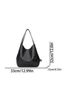 Bolso de hombro tipo cubo para mujer, bolso de mano de gran capacidad de moda minimalista, bolso de hombro de piel sintética suave, bolso con cremallera - Negro - Ver 5