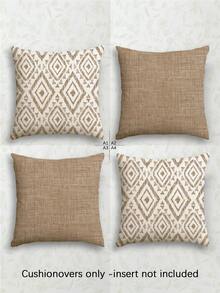 4pcs Modern Geometric Pattern Pillow Covers, Decorative Geometric Line Throw Pillow Cases, Vintage Linen Material, Hidden Zipper Closure, Machine Washable, Minimalist Stylish Line Design, Suitable For Home Decor, Sofa, Living Room, Bedroom, Car, Outdoor Cushion Covers, No Pillow Insert - Beige - View 12