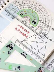 4件套趣味熊猫学生尺套装，随机奢华配色，包含尺子、量角器、圆规，卡通动物数学文具用品，多功能三角尺套装，适合赠送朋友、同事、学校、学生、数学爱好者，文具用品，返校季必备 - 4pcs套裝 - 查看 4