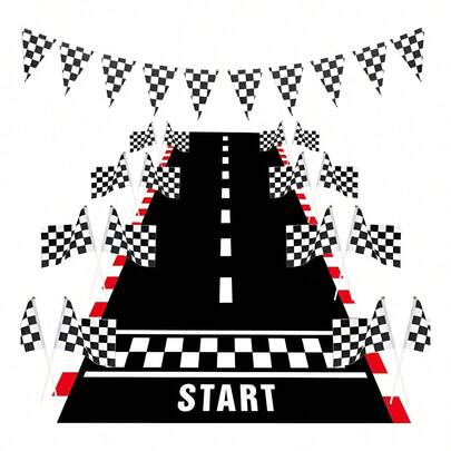 Tendencia22 Banderín Carreras De Cuadros Blancos Negros Y Mantel SetCalidad premium