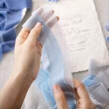 3卷装 - DIY手工流苏雪纺丝带，毛边丝带，适用于婚礼请柬、伴娘捧花、礼品包装、DIY工艺品、蝴蝶结制作、婚礼装饰、新娘捧花、派对装饰（蓝色） - 藍色 - 查看 4