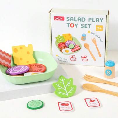 Juego de juguete de ensalada DIY para niños, juego de reconocimiento de alimentos e ingredientes para hacer ensalada DIY, adecuado para niños y niñas para juego de roles, regalo de cumpleaños, regalo del Día del Niño