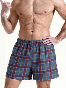 Bộ 4 quần pajama nam in họa tiết kẻ caro, kiểu dáng rộng rãi thoải mái. - Màu xanh lam - Xem 3