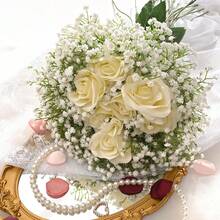 20支星空仿真花带茎 - 手工逼真仿真花束，适用于家居、户外、花园装饰，高品质抗氧化散装花束带茎，质感逼真，适用于家居、办公室装饰、插花、户外花园装饰、婚礼、生日、新娘礼物、派对装饰、DIY花束配件 - 白色 - 查看 8