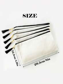 1/5/10/20pcs Elegant Portable Beige Canvas Jewelry Organizer Pouch With Colorful Tassel Decor (2 Styles, 10 Colors Available), Boho Style Tassel Makeup Bag, Reusable Canvas Zipper Pouch For Daily Use, Shopping, Travel, Gym - Beige - View 11