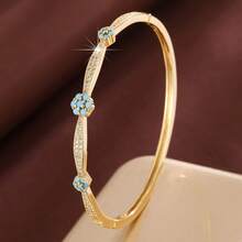 1件 优雅花卉图案设计 立方氧化锆镶嵌 女士时尚手链 - 彩色 - 查看 1