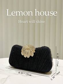 1 pieza Bolso de mano de noche elegante y brillante con volantes en negro, bolso de mano de mujer de moda y sofisticado, adecuado para ocasiones formales como bodas, fiestas, galas - Negro - Ver 3