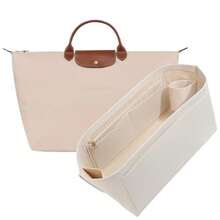 Purse Organizer Insert For  Le Pliage L Tote Bag Felt Lightweight Long Champ Large Tote Divider Shaper With Cup Holder Zipper Bags Inner Linner With 8 Deepened Pockets L/Beige - Màu be - Xem 1