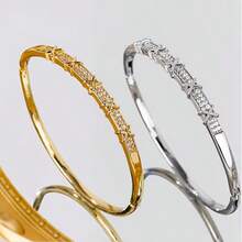 1 pièce Bracelet jonc en cuivre vintage de luxe avec zirconium, ouverture réglable, accessoire polyvalent de style bohème, à porter au quotidien, cadeau d'anniversaire - Multicolore - Voir 8