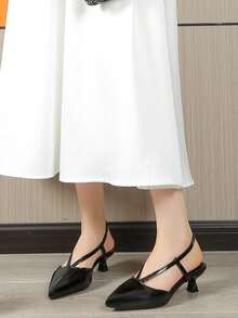 2026新款女士酒红色漆皮尖头小猫跟法式通勤奢华高跟鞋 - 黑色 - 查看 2