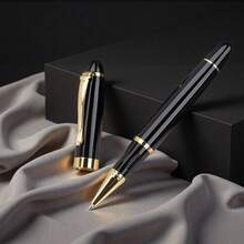 经典黑色商务钢笔 - 高级0.5毫米金属圆珠笔/适用于商业广告、企业礼品和品牌推广 - 可镌刻金属笔，公司赠品，高端促销项目/学生书法笔/可替换笔芯 - 黑色 - 查看 5