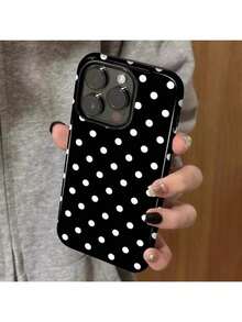 GIIPPA Black Bottom Hard Shell Simple White Polka Dot Full Cover Anti-Drop Personalized Apple Two-In-One Fashion Mobile Phone Case Compatible With Iphone16pro,15,14,13,12,11Promax,7/8plus - Black - View 1