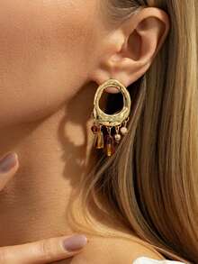 2pcs/Set Bohemian Style Irregular Hollow Resin Fashion Earrings Set, Luxurious Lightweight Casual Party Wedding Holiday Versatile Charm Faux Jewelry Earrings Gift For Women - Earrings - View 3