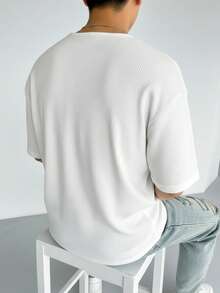 Men's Solid Color Casual Henley Neck Short Sleeve T-Shirt, Versatile For Summer Outdoor Activities - White - View 2