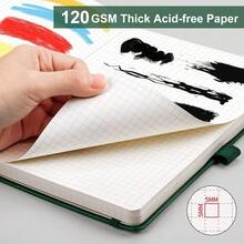 Graph Paper Notebook - Grid Notebook Journal A5, 120 GSM Thick Graph Paper, 160 Pages, Leather Hardcover, For Graphing, Writing, Math, Engineering, 5.75'' * 8.38''- Green - A5-graph-120GSMA5Graph120GSM - View 3