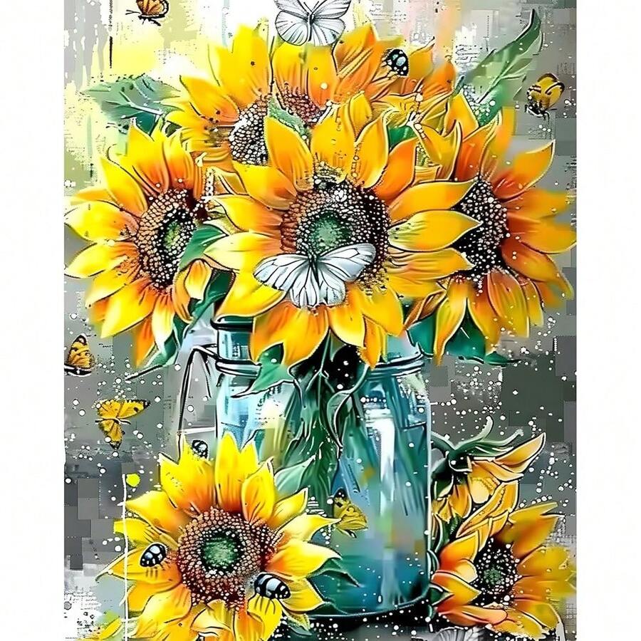 EMIEAUFG Diamond Art Kits For Adults, Sunflower Vase Diamond Painting Kit For And Beginners, 5D Round Full Drill Craft, Home Wall Decor 12\ X 16\ - SR66 - 查看 1