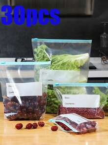 30个/10个装可重复密封食品保鲜袋，透明塑料拉链袋，适用于谷物、肉类、水果和蔬菜，双面密封袋，冷冻袋，加厚密封袋，高密度袋，可拆卸食品袋，厨房用品，厨房食品储存，厨房配件 - 彩色 - 查看 3