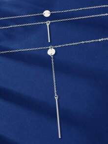 1pc Fashionable Multi-Layer Chains Long Necklace - 銀級 2 - 查看 3