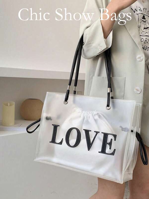 Tote Bag Transparent Jelly Shoulder Messenger Bag Popular New Korean Female Jelly BagLarge Capacity,School Bookbag,College University Campus